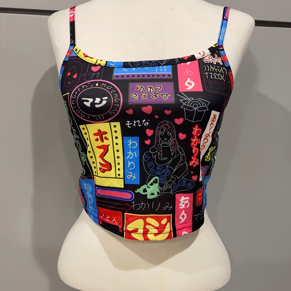 Small Crop Top Cyberpunk Japanese Neon Sign Top